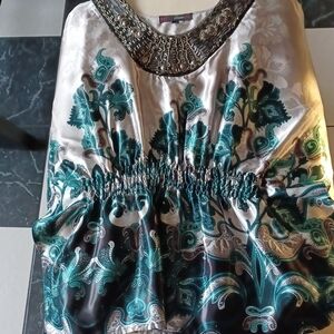Heart soul multicolor sheer blouse size M, green, gray, black